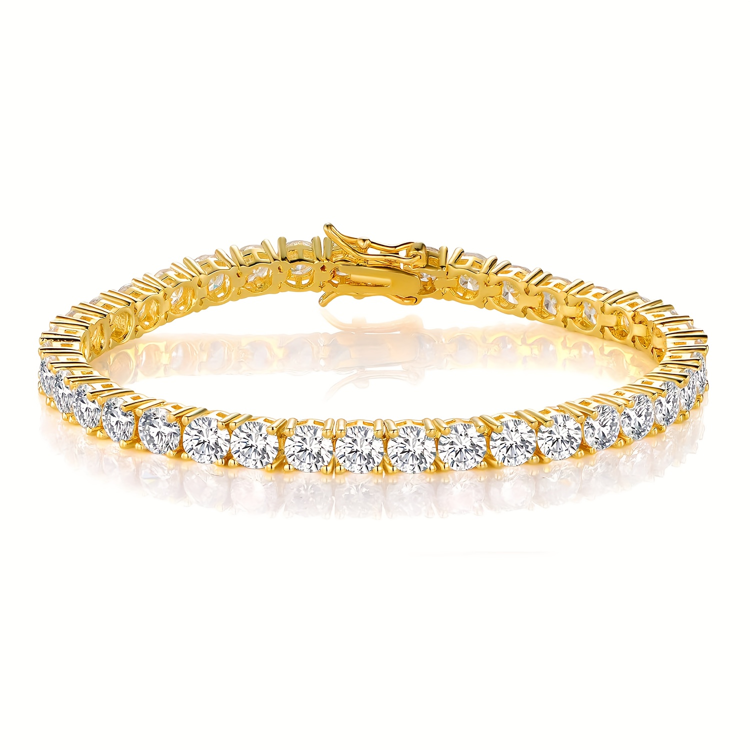 

18k Gold Plated 4.0 Round Cubic Zirconia Classic Tennis Bracelet 6-9 Inches
