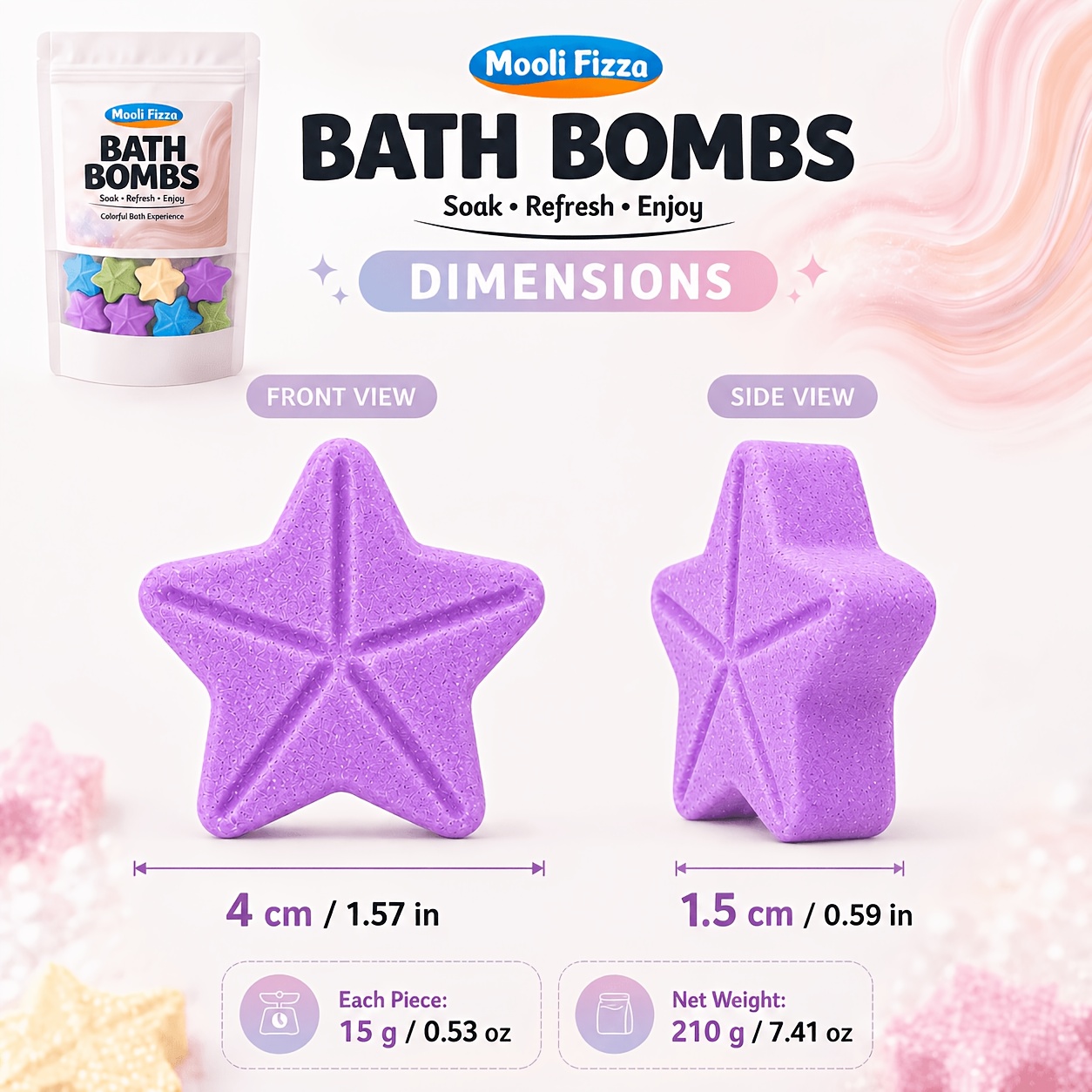 14pcs Star Bath Bombs, Eucalyptus Lemon Lavender Mint Scents