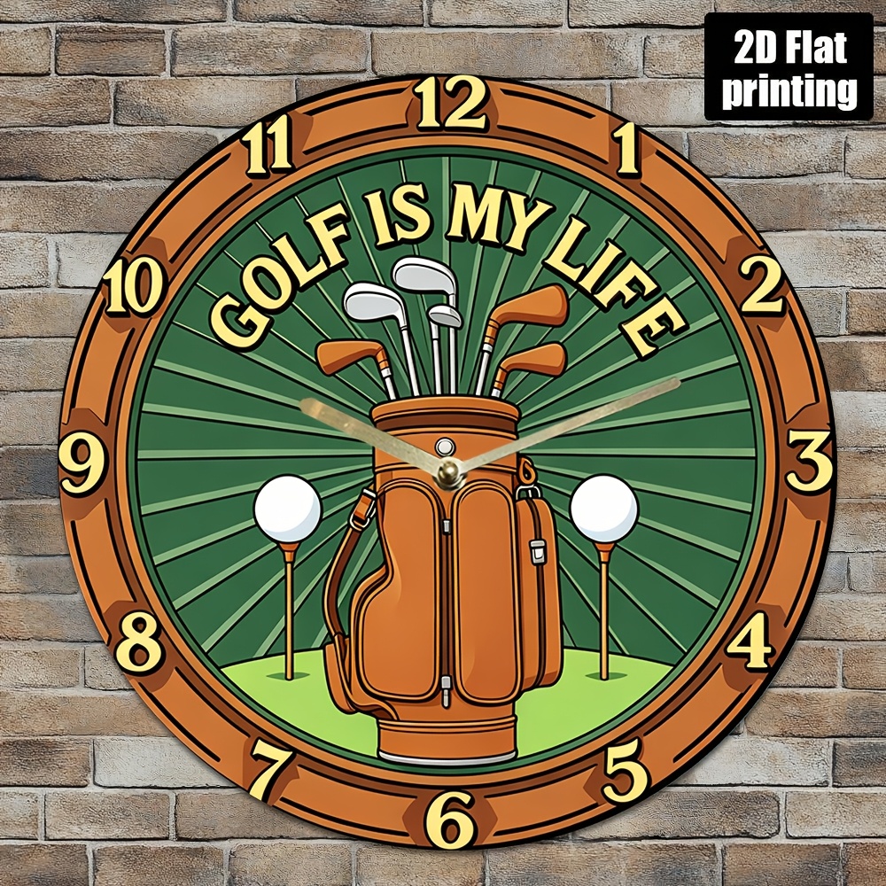 TEMU Horloge Murale Silencieuse de 7,87 Pouces sur le Thème du Golf - en Acrylique avec "Le Golf est Ma Vie" et Perches de Golf, Fonctionne sur Piles