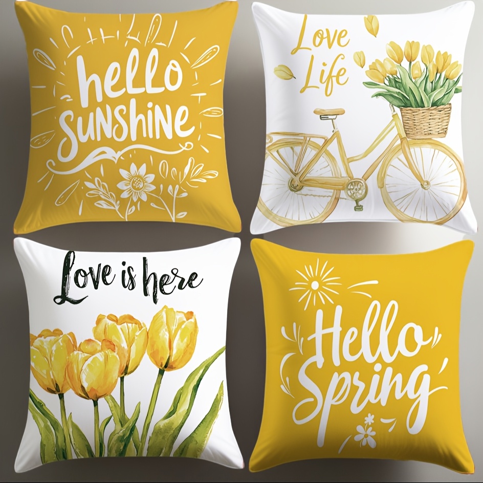 

4pcs Spring Pillowcases, 17.72x17.72 Inches, Zippered Polyester Covers For Living Room Sofa, Bed, Bedroom Decor - No Insert Included, Home Decoration