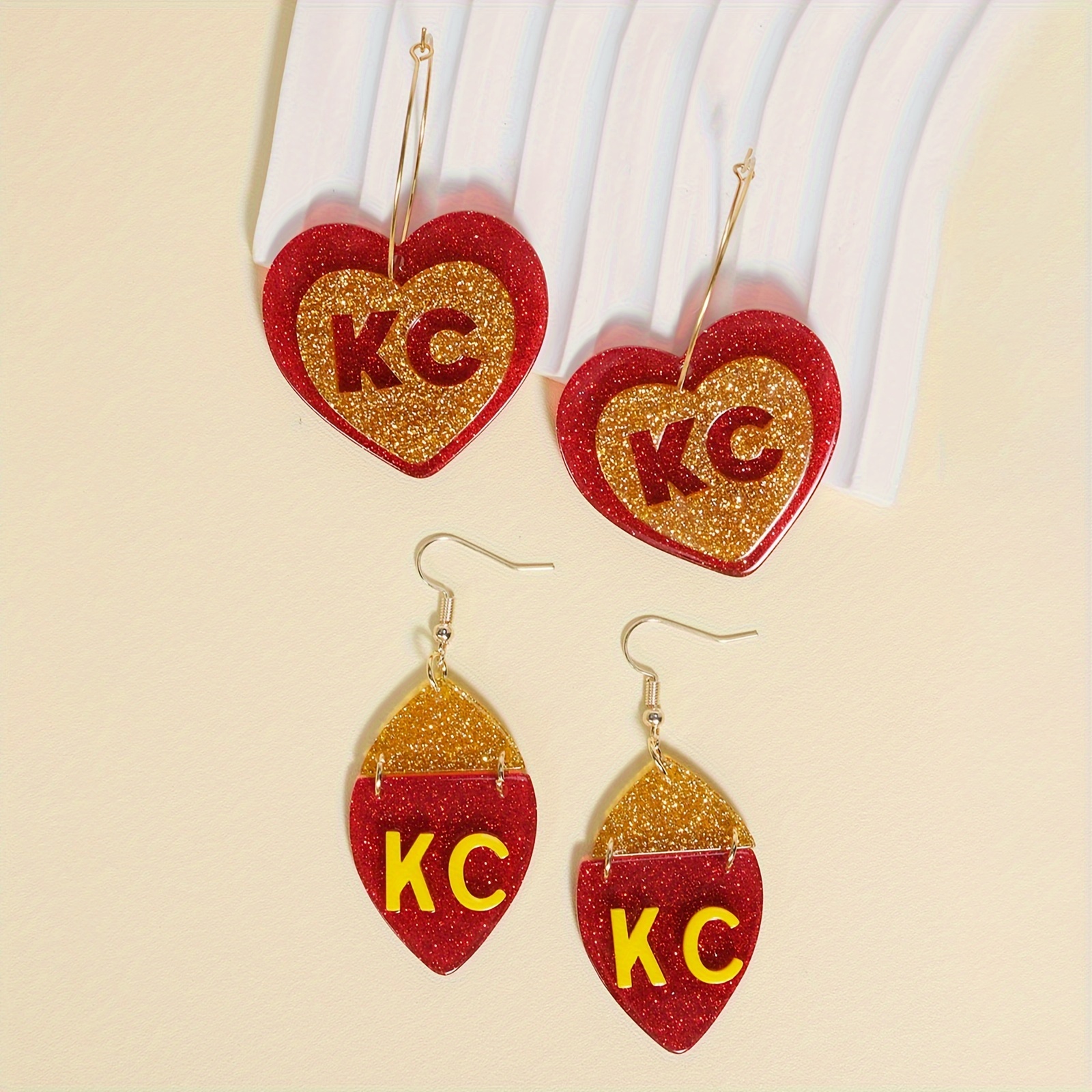 

Elegant Kc Letter Dangle Earrings - Heart & Teardrop Shapes, Stainless Steel Posts, & Parties