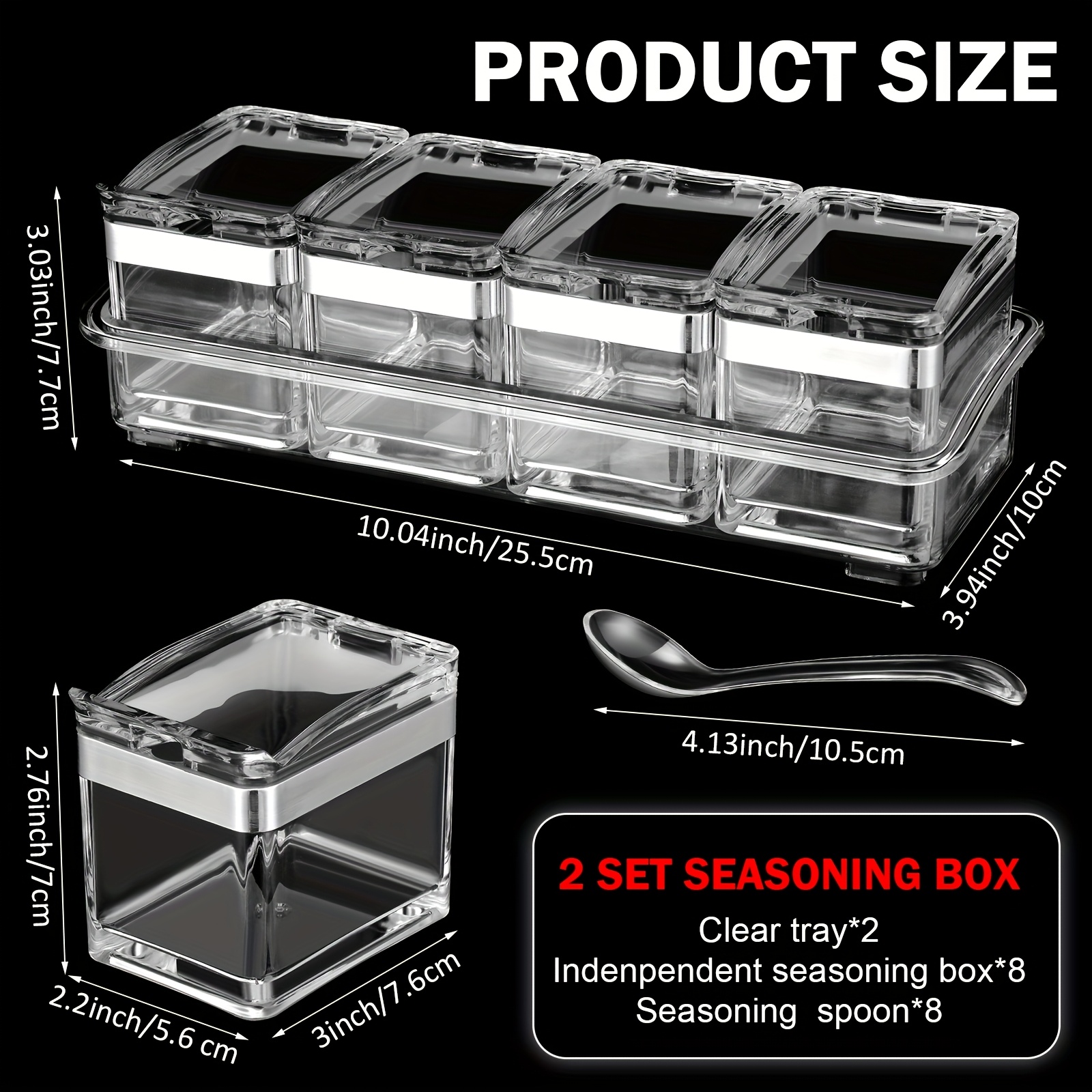 8pcs clear acrylic spice organizer set with lids spoons transparent seasoning containers for kitchen storage ideal for spices salt sugar and condiments Product details 4
