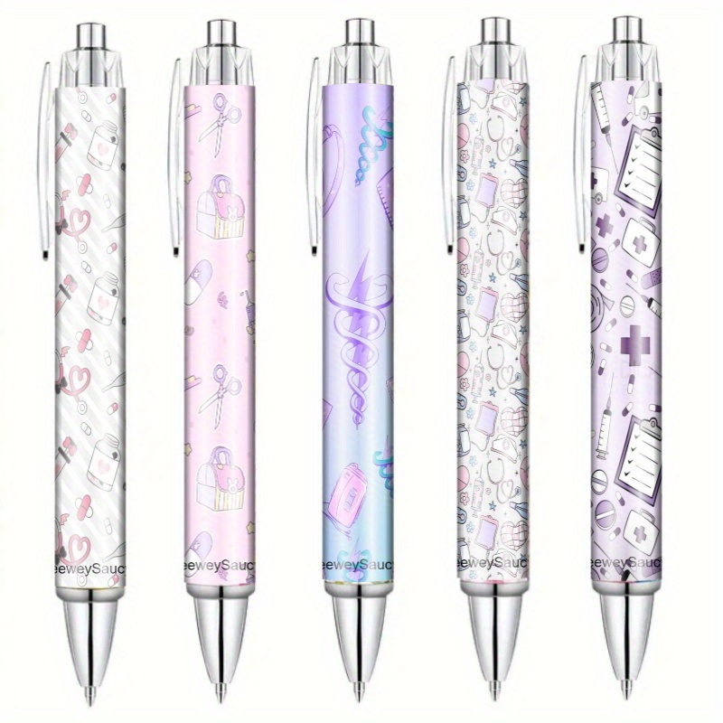 TEMU 5pcs Nurse Ballpoint Pens, Cute Cartoon Retractable Fun Ink For Medical And Appreciation Gift, Nurse Accessories, Medical Supplies, Professional