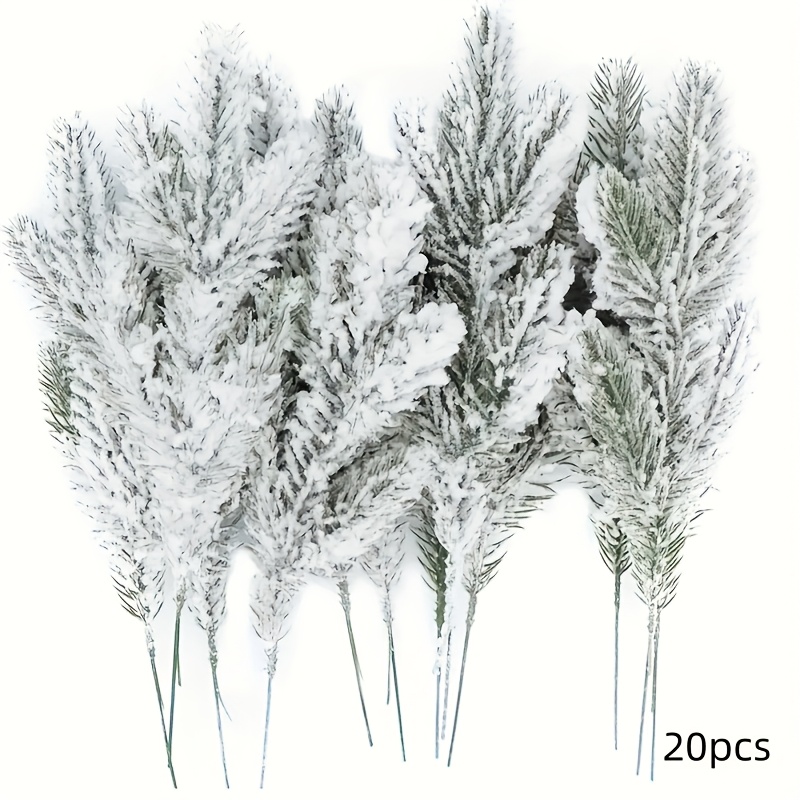 TEMU 20pcs Branches d' en de neige artificiels, de houx artificielles avec aiguilles pour , l'hiver, Noël, branches de cèdre décoratives, artisanat,