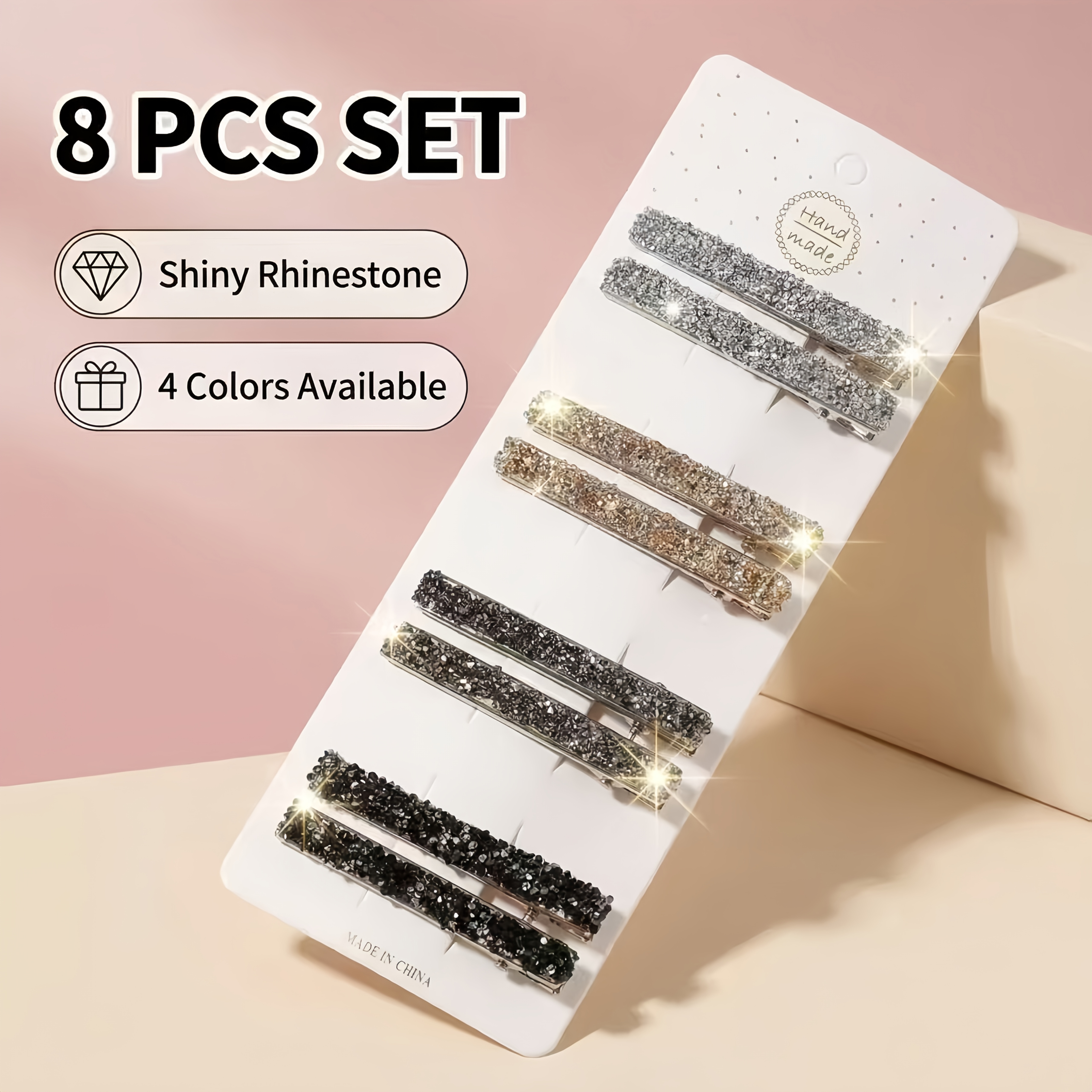 E-shop 8 Stk. Damen-Haarspangen im Vintage-Stil, schlicht mit eingelegten Strass-Imitationen, Damen-Seitenklammern, Ponyklammern, geeignet für den