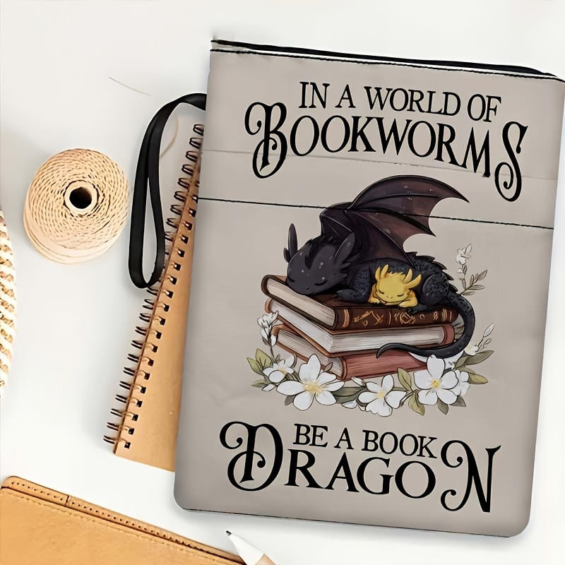 TEMU 1pc Housse de livre sur le thème du dragon de dessin animé avec fermeture éclair, protecteur de livre, sac de livre, housse de livre imprimée