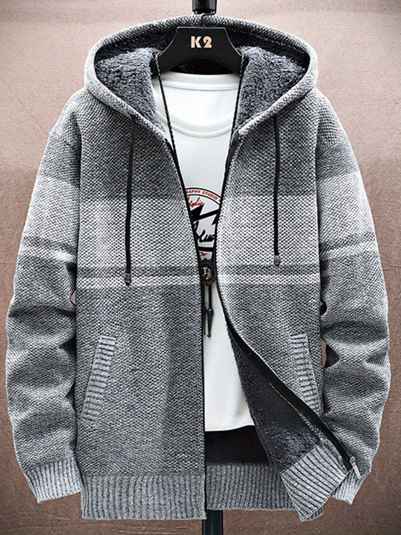 秋冬新款连帽拉链男士休闲长袖夹克外套百搭保暖外穿拼色款休闲男上衣 商品详情 2