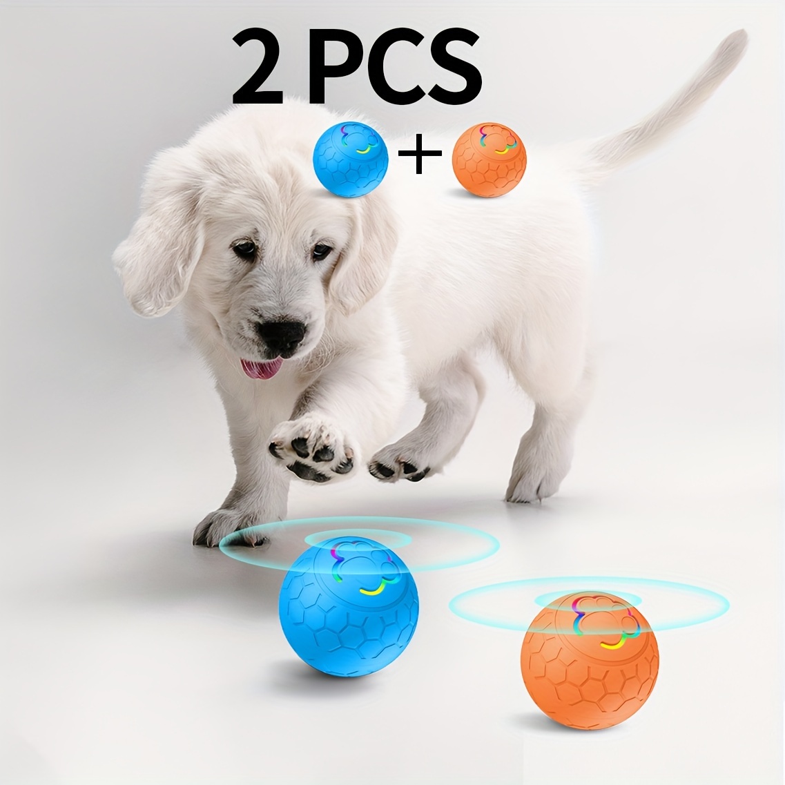 

2pcs Smart Pet Dog Toy Ball, Automatic Rolling Interactive Bouncing Ball, Self-height From Boredom And Bite-resistant, With Colorful Flashing Lights, Usb Charging, Suitable For Small/medium-sized Dogs