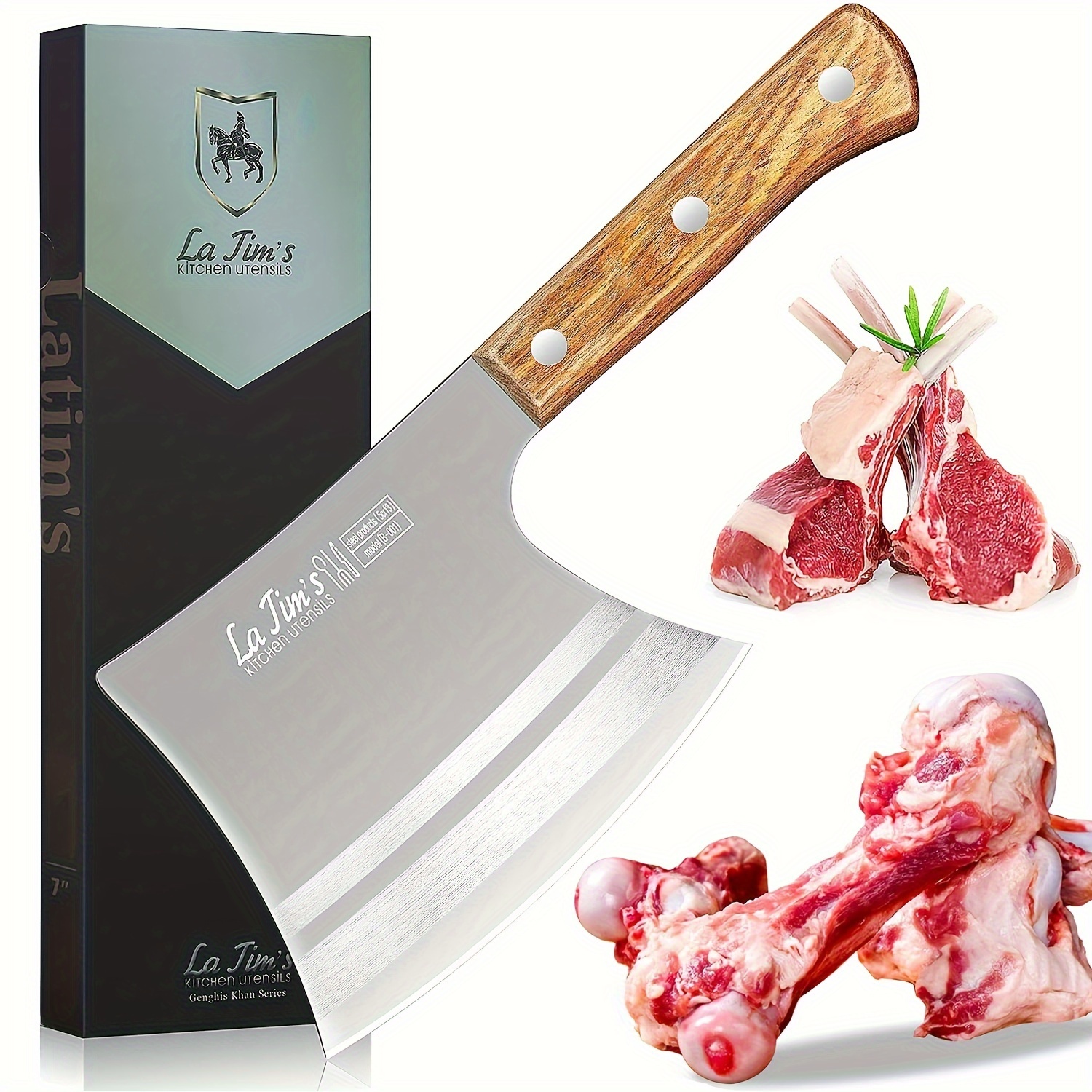 

Meat Cleaver Knife, Heavy Duty Cleaver With Hand Forged High Carbon Steel, Butcher Knife For Chopping , Non -slip Solid Wood Handle