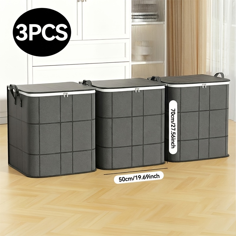 TEMU 3pcs Set Of Large Clothing Storage Bags, Wardrobe Organization Boxes, Foldable Storage Containers With Reinforced Handles And Sturdy Zippers,