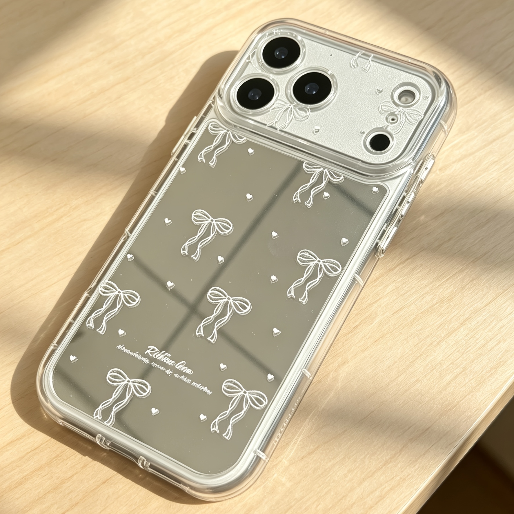 TEMU Étui de téléphone : Étui de luxe à avec motif de cœur et nœud, utilisé simple de maquillage d'extérieur. Convient pour iPhone 17, iPhone 17 Pro