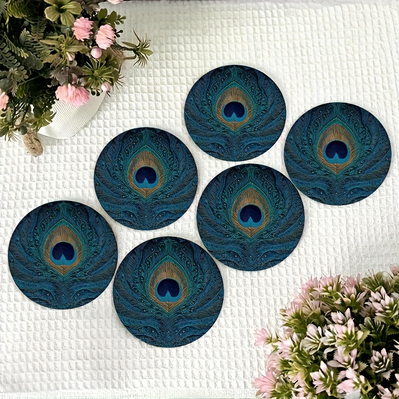 TEMU 6pcs Set Of Teal Embossed Coasters, Kitchen Tables, Providing Heat Insulation, An Essential For Holiday Gatherings, Suitable For Homes, Bars,