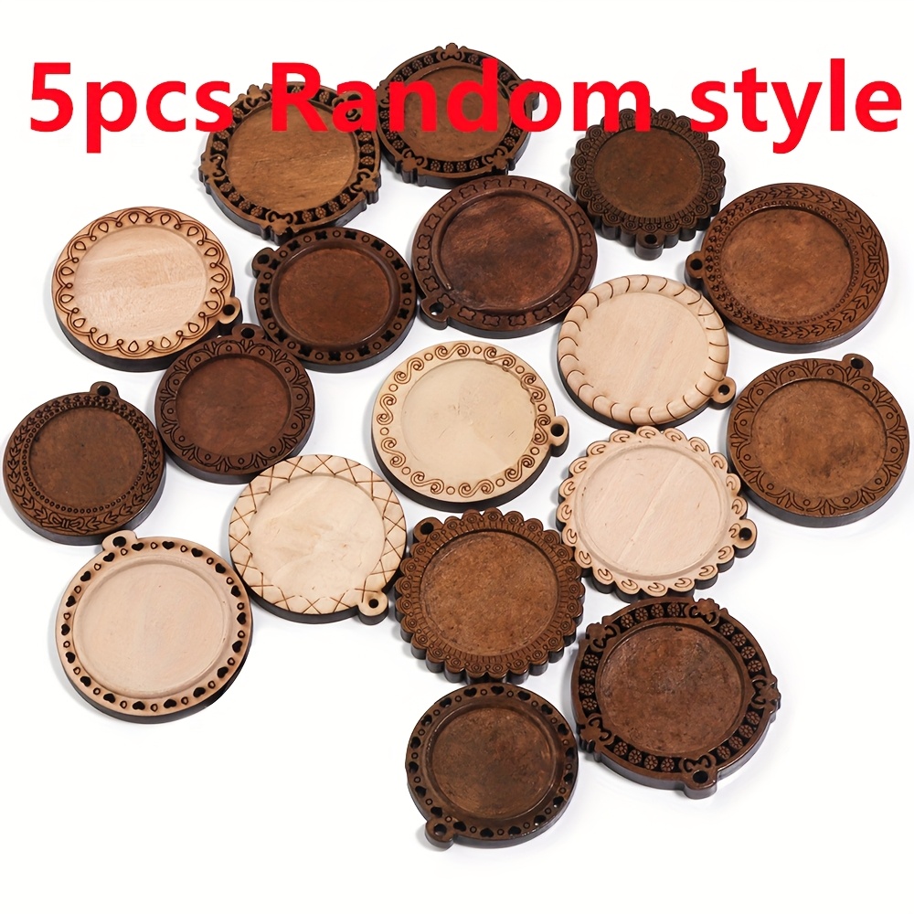 5pcs/pack Random Wooden Geometric Time Gemstone Pendant Base, For Necklace, Pendant Jewelry Making