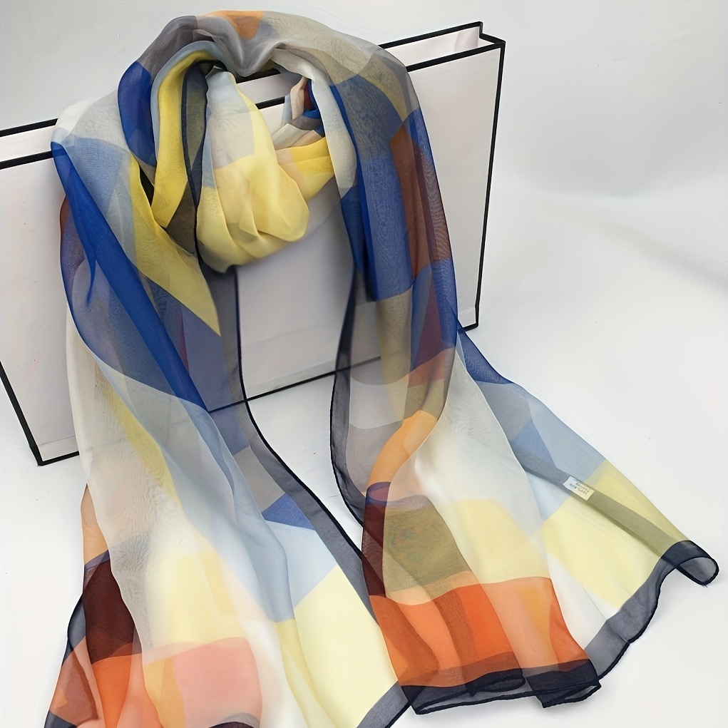 

Contrast Lightweight Scarves Thin Breathable Shawl Elegant Style Windproof Sunscreen Wrap In Summer