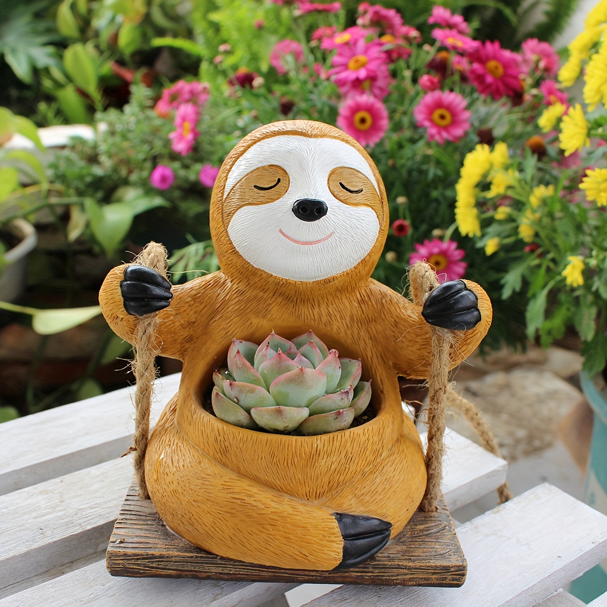 resin swing sloth planter pendant cute swinging hanging - Temu