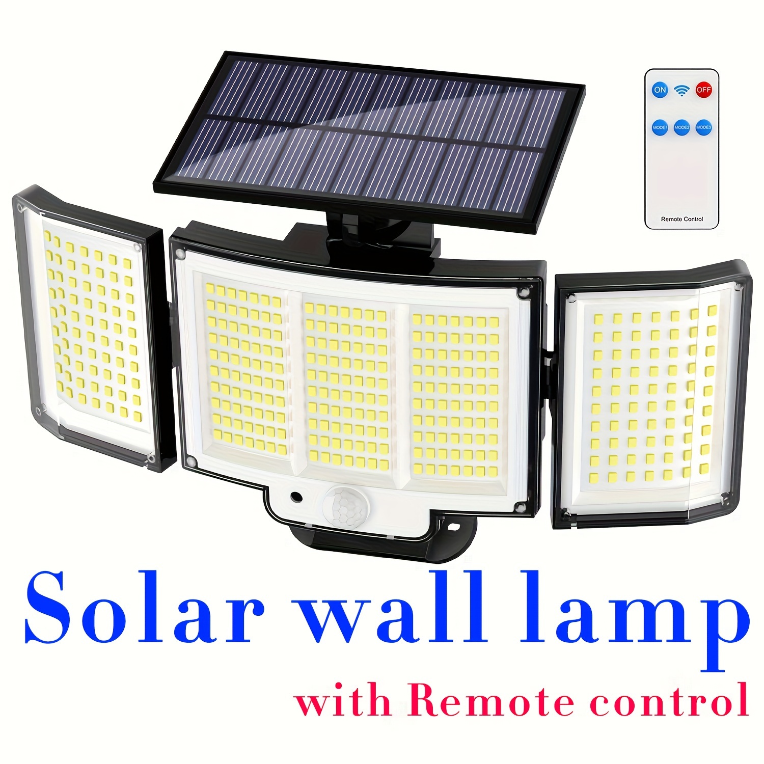 

2-in-1 Solar Motion Sensor Wall Light - 3 Head Security Floodlight With 270° Wide Angle, 3 Lighting Modes, Remote Control Included For Garden, Yard, Pathway & Garage