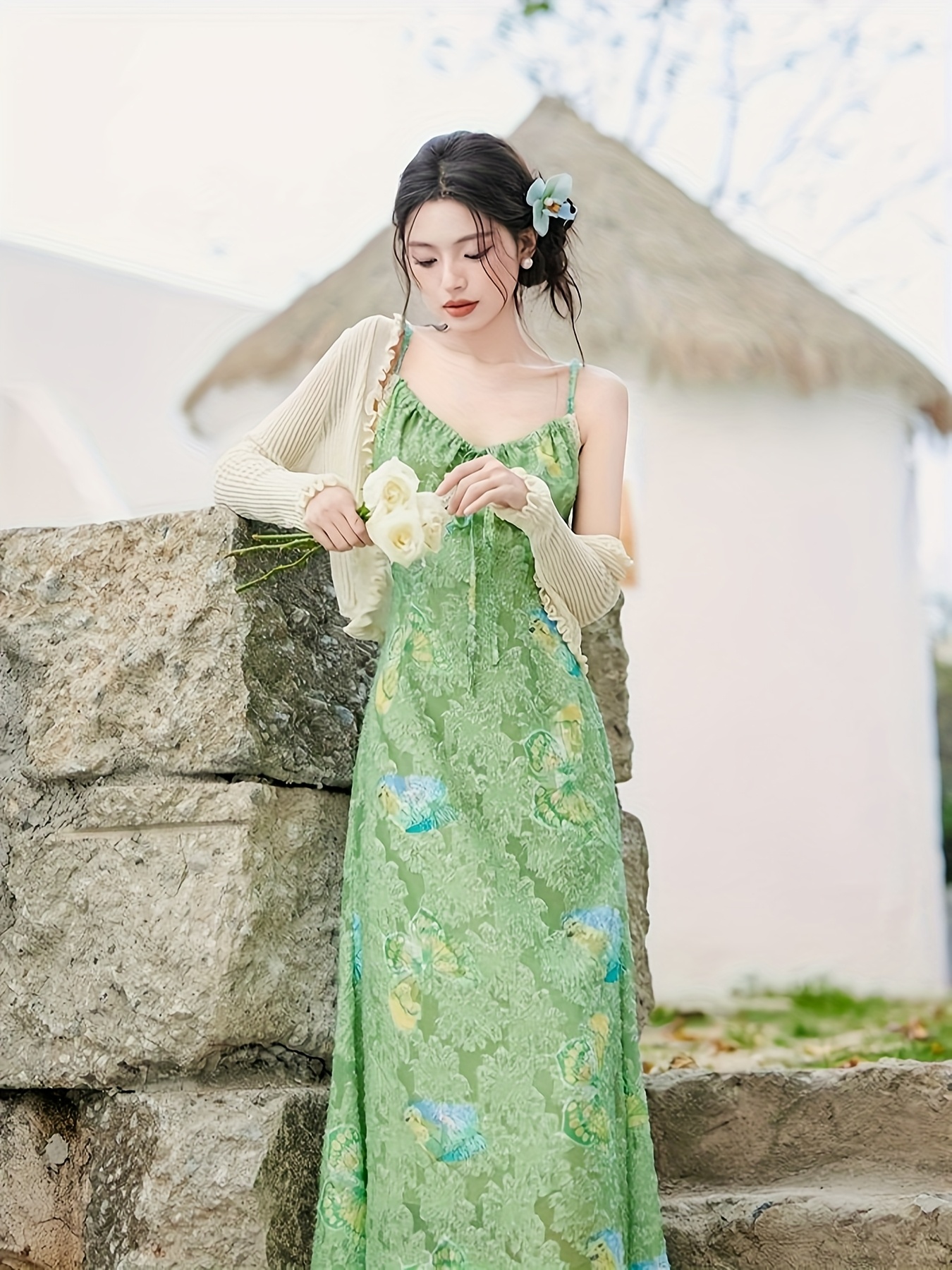 medieval dress green 1990s LAURA ASHLEY Floral Tiered Mini Dress main image 0