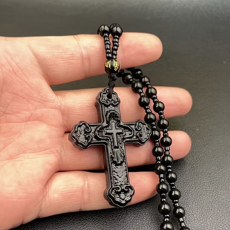 Unisex Retro Carved Cross Guardian Pendant Necklace