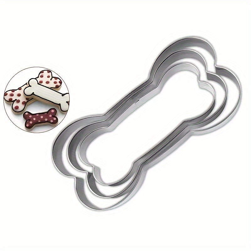 Image of 3pcs Stainless Steel Baking Mold Set - Round & Dog Bone Shapes For Diy Cakes, & Pet Treats