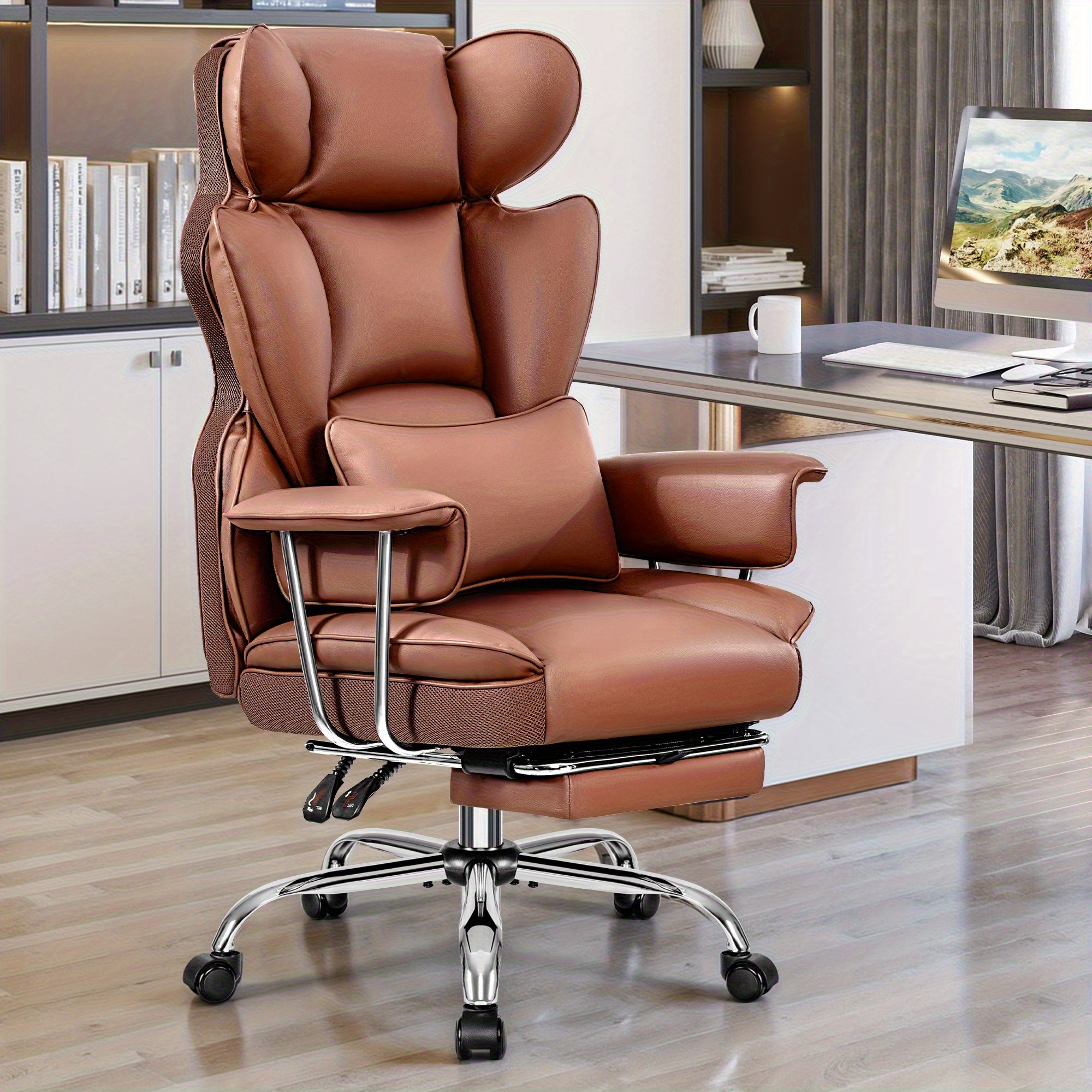 item picture KERDOM Big & Tall Executive Office Chair with Footrest - Heavy Duty 500lbs Capacity Ergonomic High Back Reclining Chair, Adjustable Height, Lumbar Support & Manual Recline, Heavy-Duty Swivel Computer Desk Chair with Soft Cushioned & Backrest for Hom