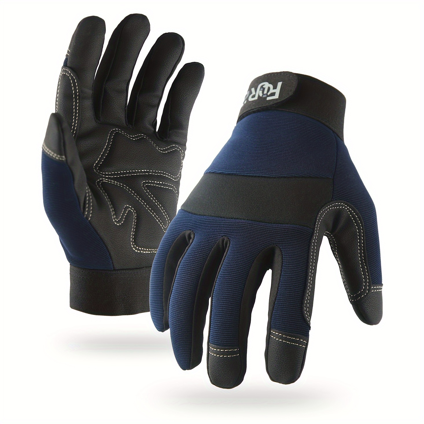 

1pair Low Key Classic Navy Blue Work Gloves For Men & Women, Touch Screen Anti-slip Full Finger Gloves For Outdoor Sports