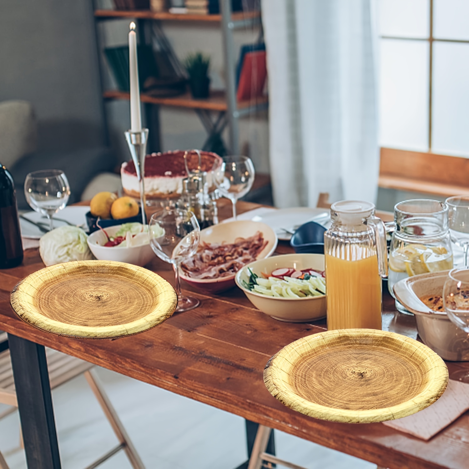 rustic wood grain paper plates round disposable plates Temu