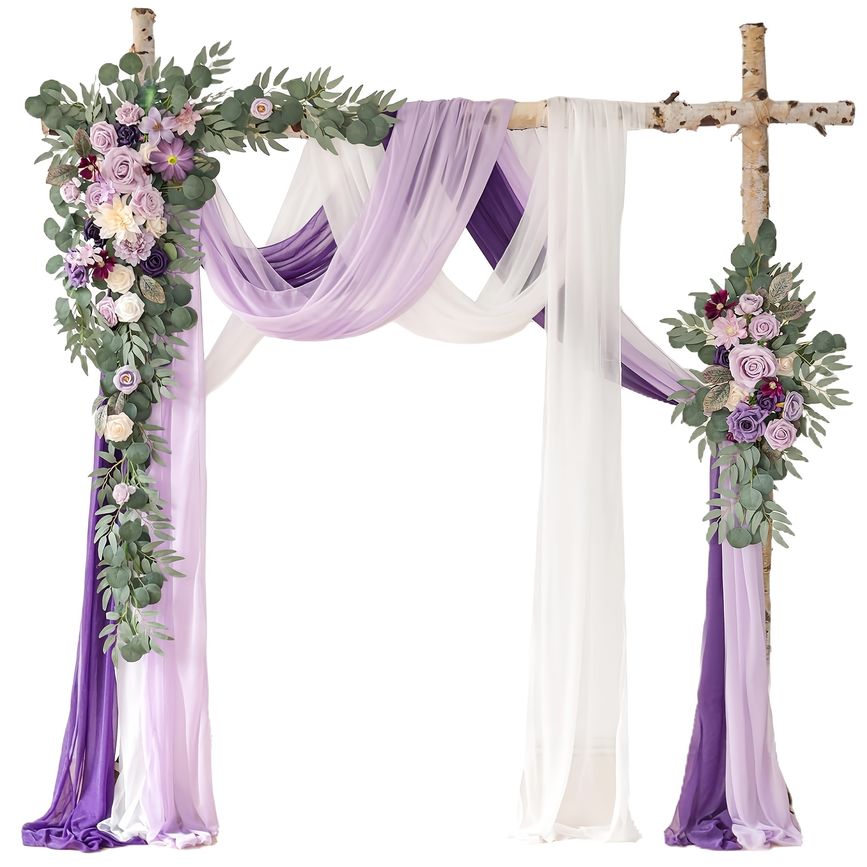 TEMU 3pcs Set, Photo Booth Props, Purple, White, And Light Purple Tulle Decorations, Sheer Drapes, Transparent Polyester Fabric Backdrop Decor,