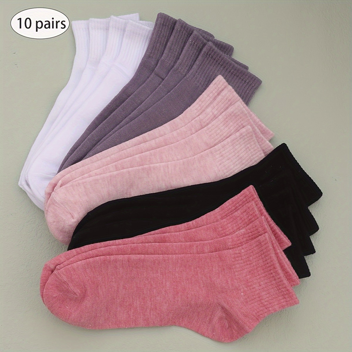 

10 Pairs Casual Solid Socks, Comfort & Breathable Short Socks, Women's Stockings & Hosiery