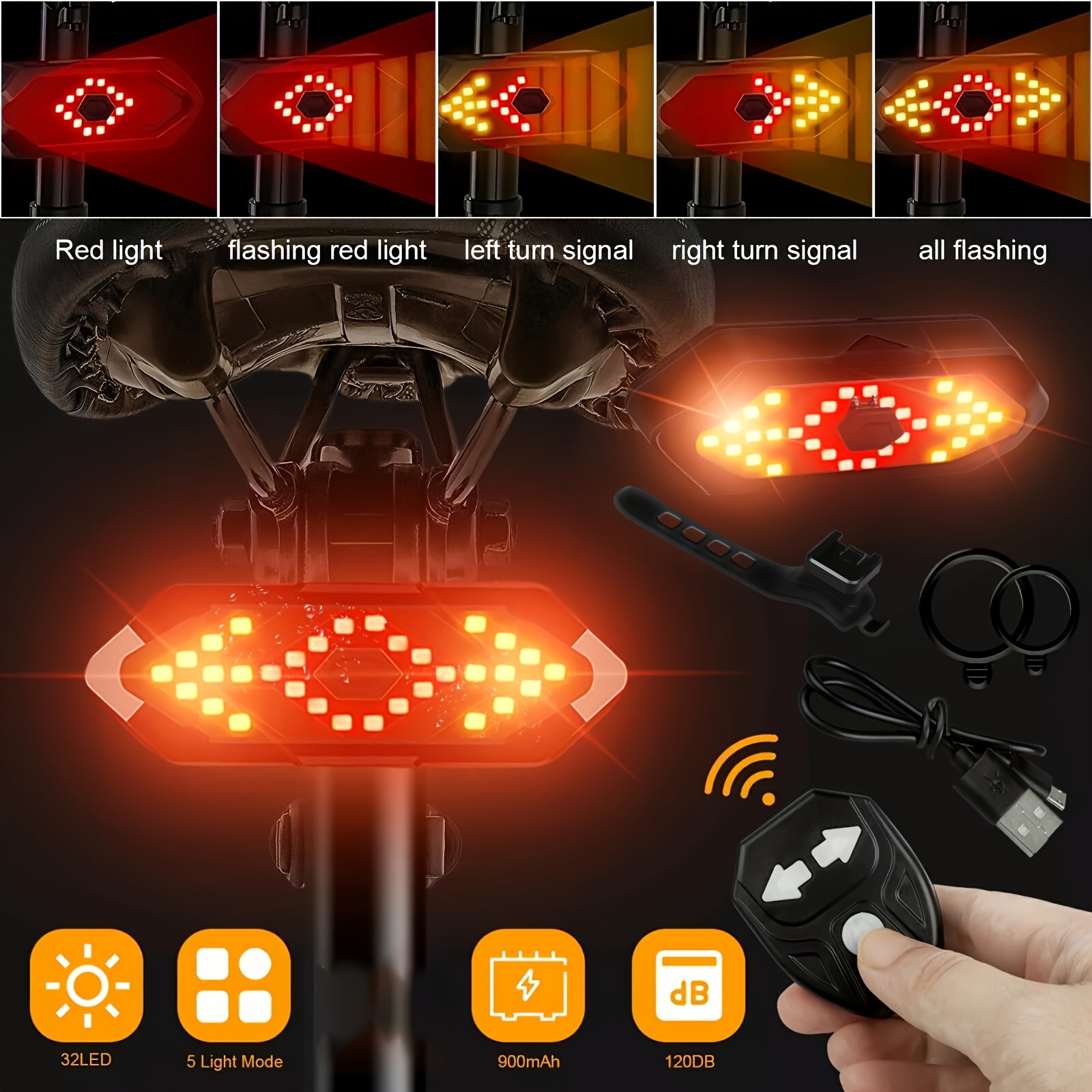 Hooghelderheid Fiets Knipperlicht met Witte Voorzijlight USB Oplaadbaar Ultra Helder LED Veiligheidswaarschuwingsnachtverlichting Set