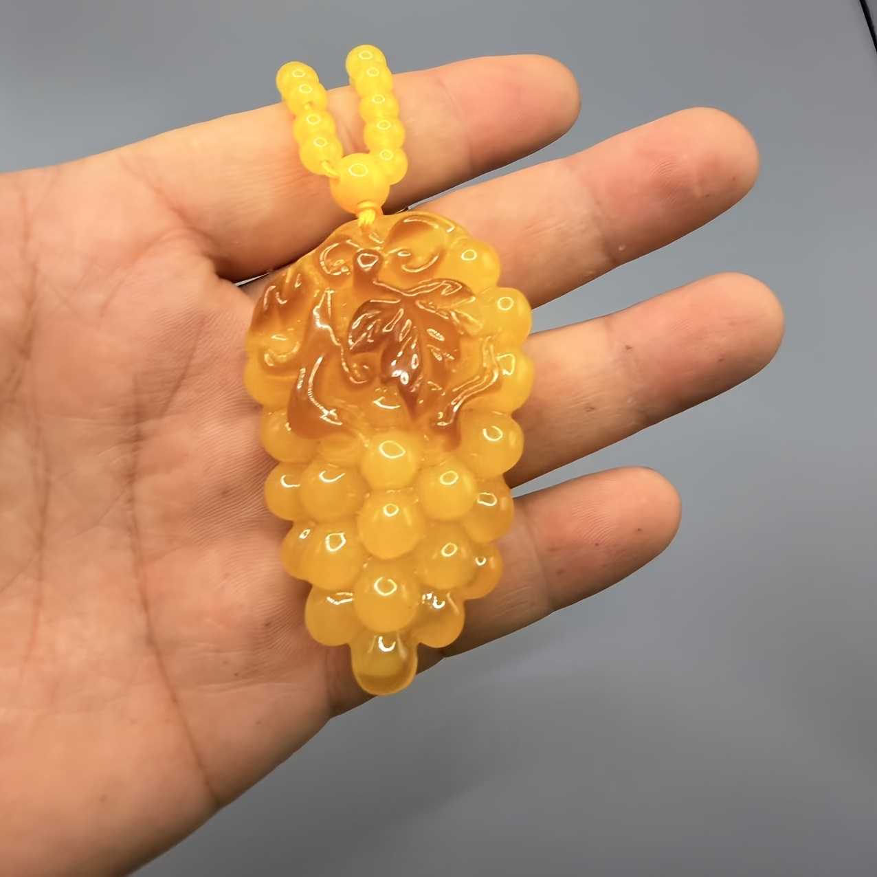 Hand-Polished Baltic Amber Grape Pendant Necklace, Elegant Gift