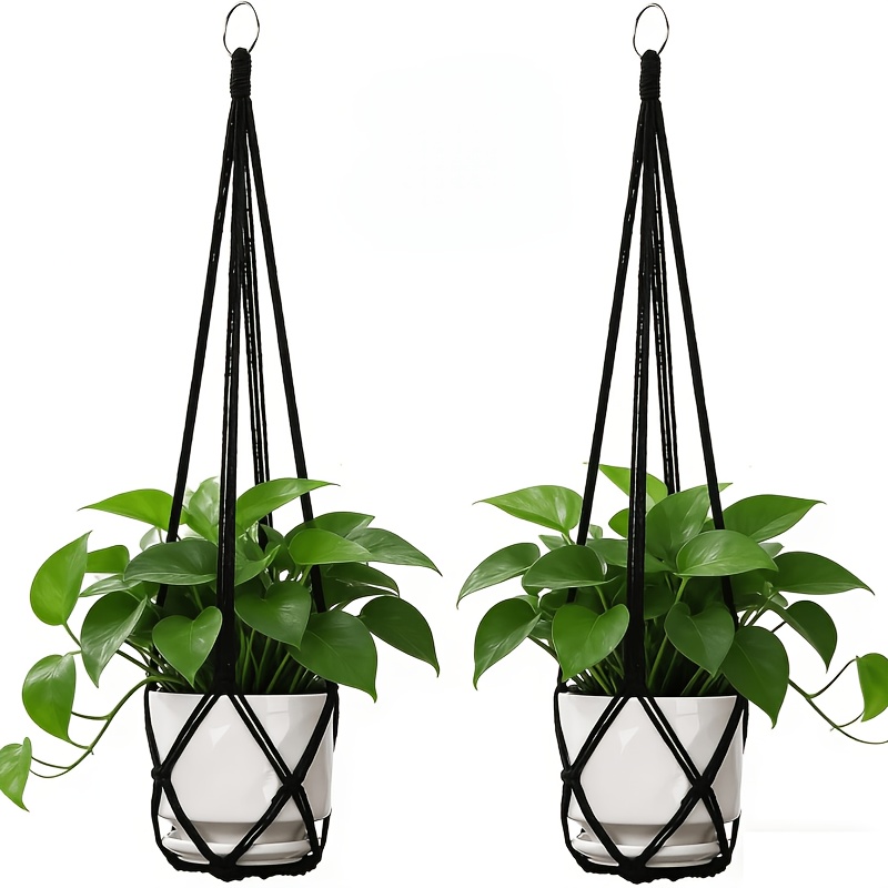Image of Weaving Plant Hanging Decoration Indoor Set, Indoor And Outdoor Hanging Flowerpot Rack, Plant Decoration Without Tassels, Bohemian Home Decoration, 35...