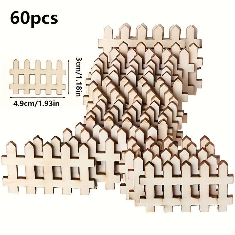 Image of 30/60pcs Mini Garden Wooden Fences, Craft Supplies, Cottage Decor, Unfinished Wood Carving Projects, Engineering And Shaping