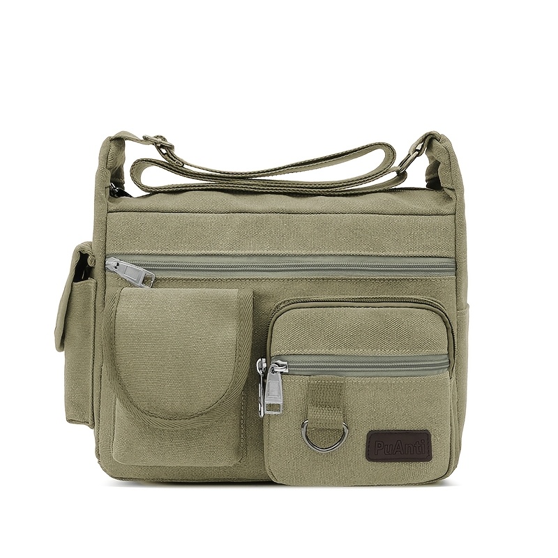 TEMU Sac à bandoulière de style rétro avec plusieurs compartiments, style universel, grande capacité et fermeture éclair multifonctionnelle, avec