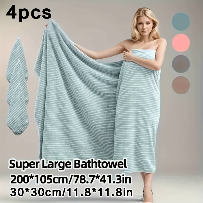 TEMU 4pcs Extra Large Bath Towel And Washcloth Set, Full Body Wrapping Starry Striped Large Bath Towel And Hand Towel 1pc Super Large Fleece Bath