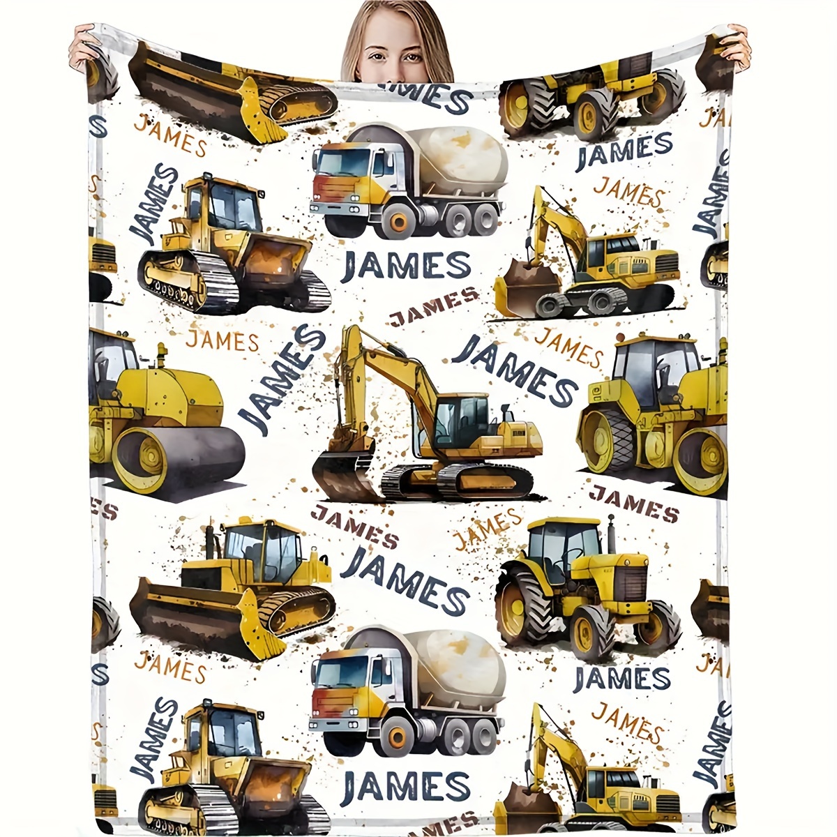 

Custom Name Blanket With Small Tractor Design - Soft & Warm Flannel, Perfect For Sofa, Bed, Travel, Camping, Living Room, Office Chair - Machine Washable