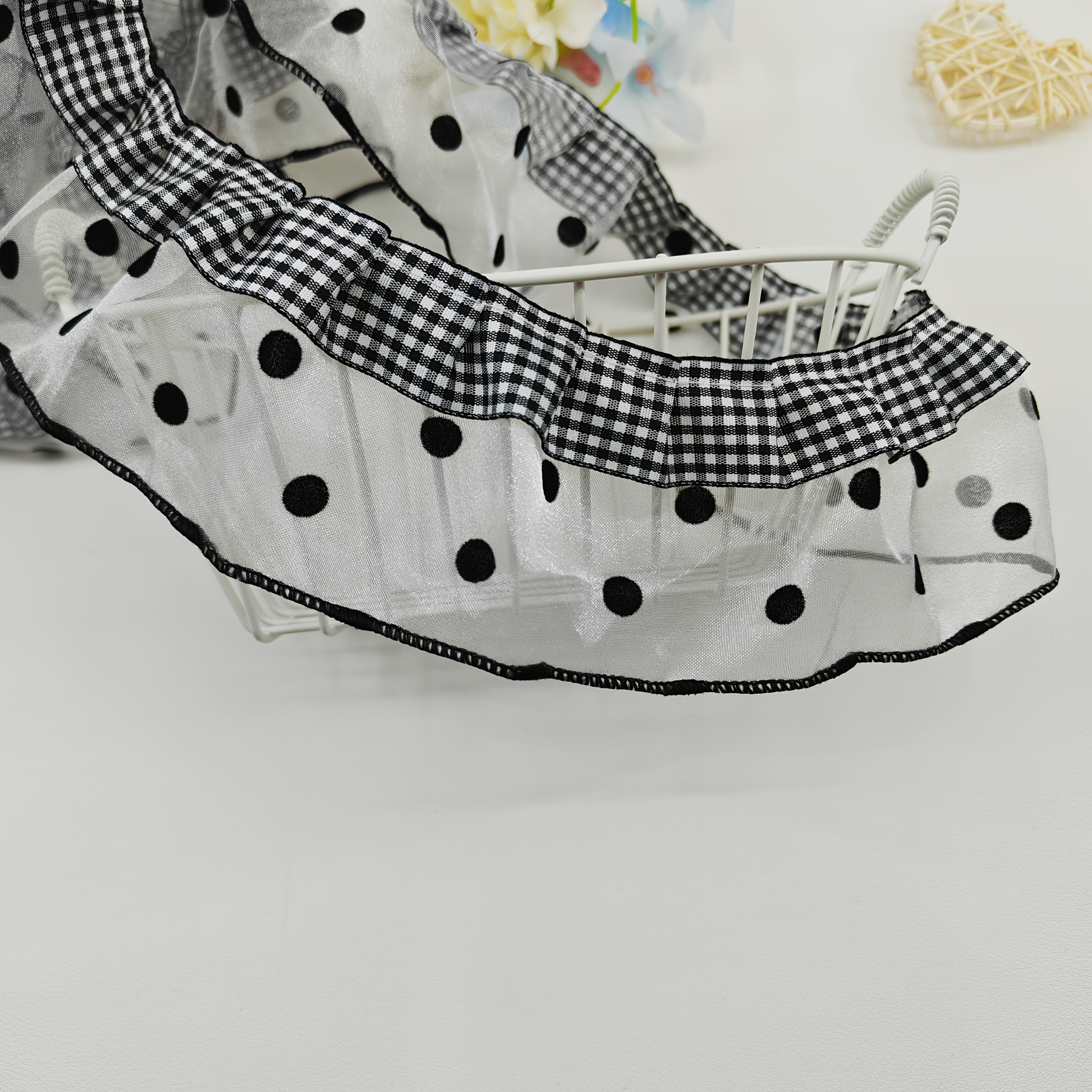 TEMU 1pc Of 6.5 Cm Wide Checkered Polka Dot Lace Fabric For Handmade Doll Clothes, Pet Decorations, Curtain Lace, Home Textile Products, Decorative