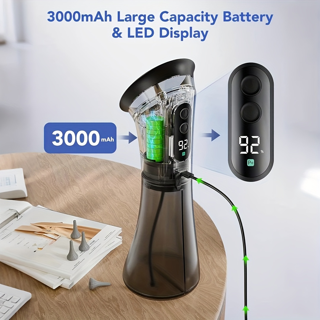 electric ear wax removal system pro   hydraulic ear cleaner kit with water temp sensor visual waste tank rechargeable usb dry dirty storage nozzle belt   grade home care Product details 4