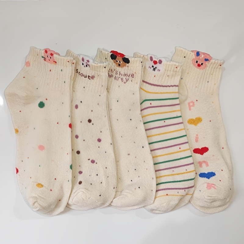 TEMU 5 Pairs Of Bunny Striped Women's Athletic Socks