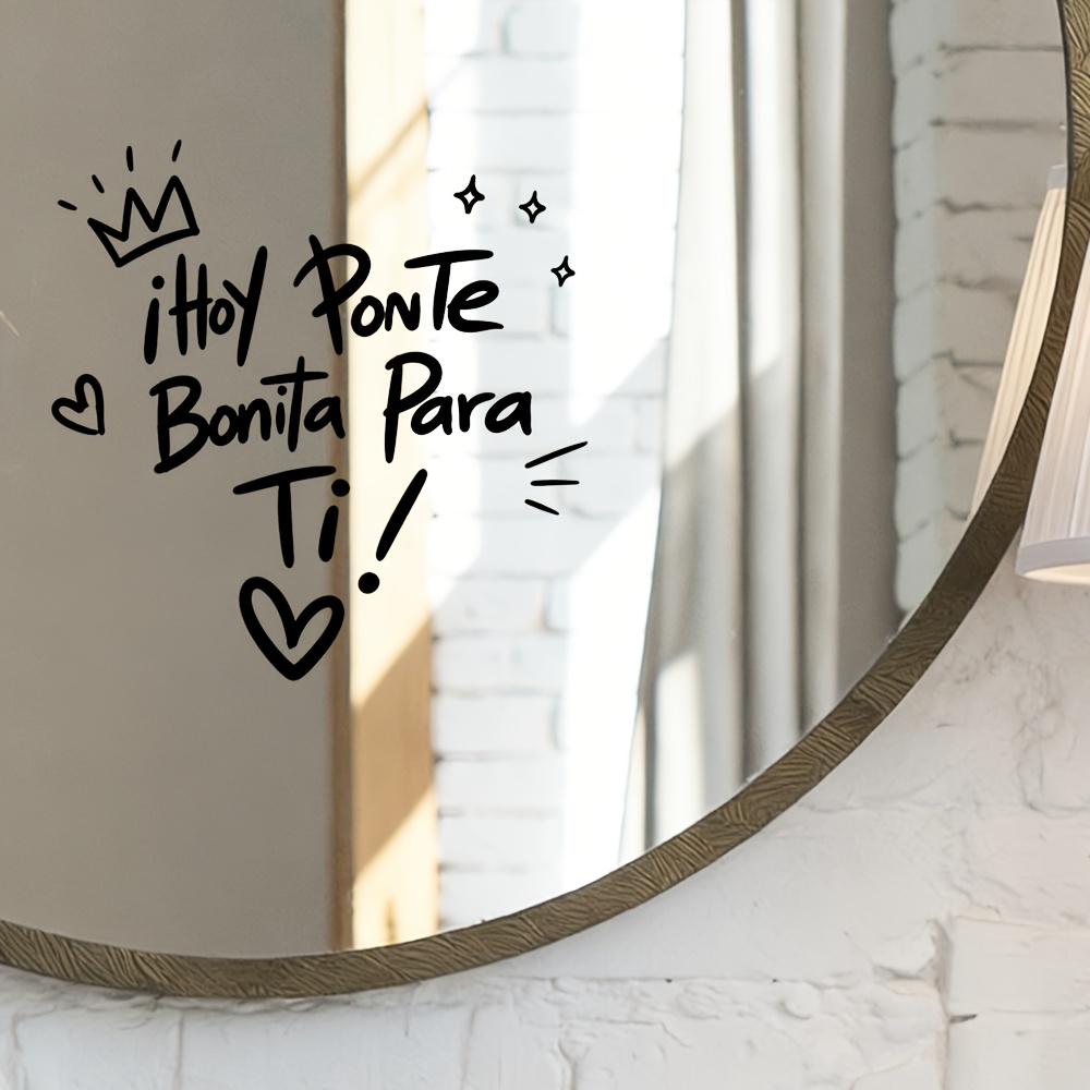 TEMU 1 ud. Adhesivo de pared con eslogan español , calcomanía de espejo autoadhesiva de vinilo, adecuado para espejo de baño, espejo de maquillaje,