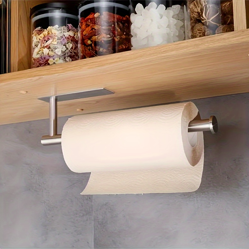 

1pc Stainless Steel Paper Towel Holder - 13 Inch Rod, Under Cabinet Mount For Kitchen & Bathroom, Wall Mounting Or Strong Self-adhesive Options, Fits Most Roll Sizes - Ideal For Home