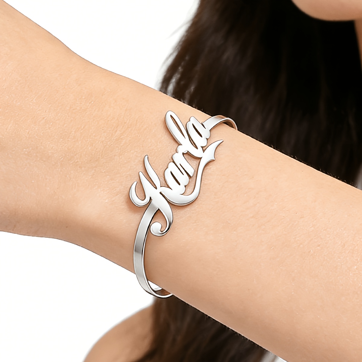 TEMU Pulsera de moda para mujer con personalizado, 1 pieza, elegante placa de identificación personalizada para muñeca, accesorio para regalo de San
