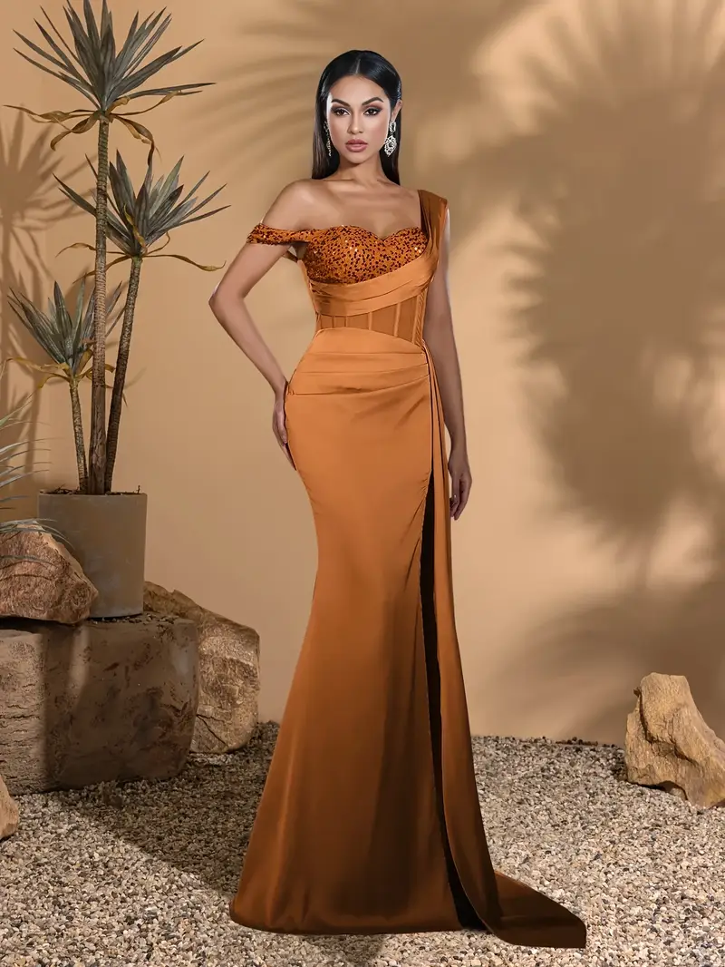 high slit wrap dress Glitter Jersey Wrap w/High Slit & Bustier Bodice Long Prom Dress