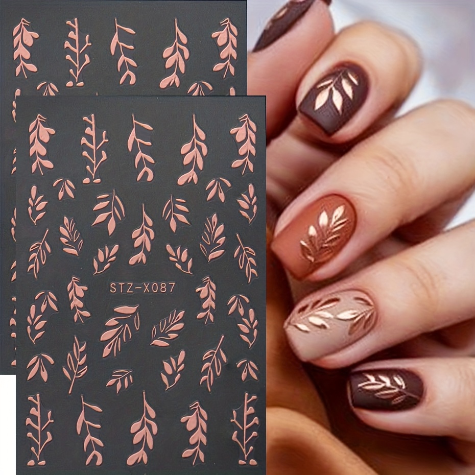 2pcs Rose Nail Charms Stickers Y2k Metallic Leaf Design Decals Decoration Art Slider For Nail Tips 3d Autumn Winter Diy Manicure Accessories Tool