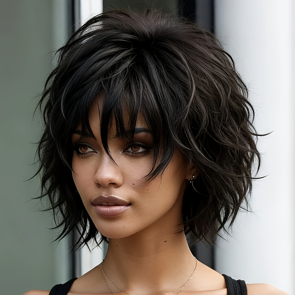 Women's Short Straight Black Wig; Instantly Adds Volume And . Made From High-temperature Synthetic Fiber - Perfect For A Trendy, Korean-style Everyday Look