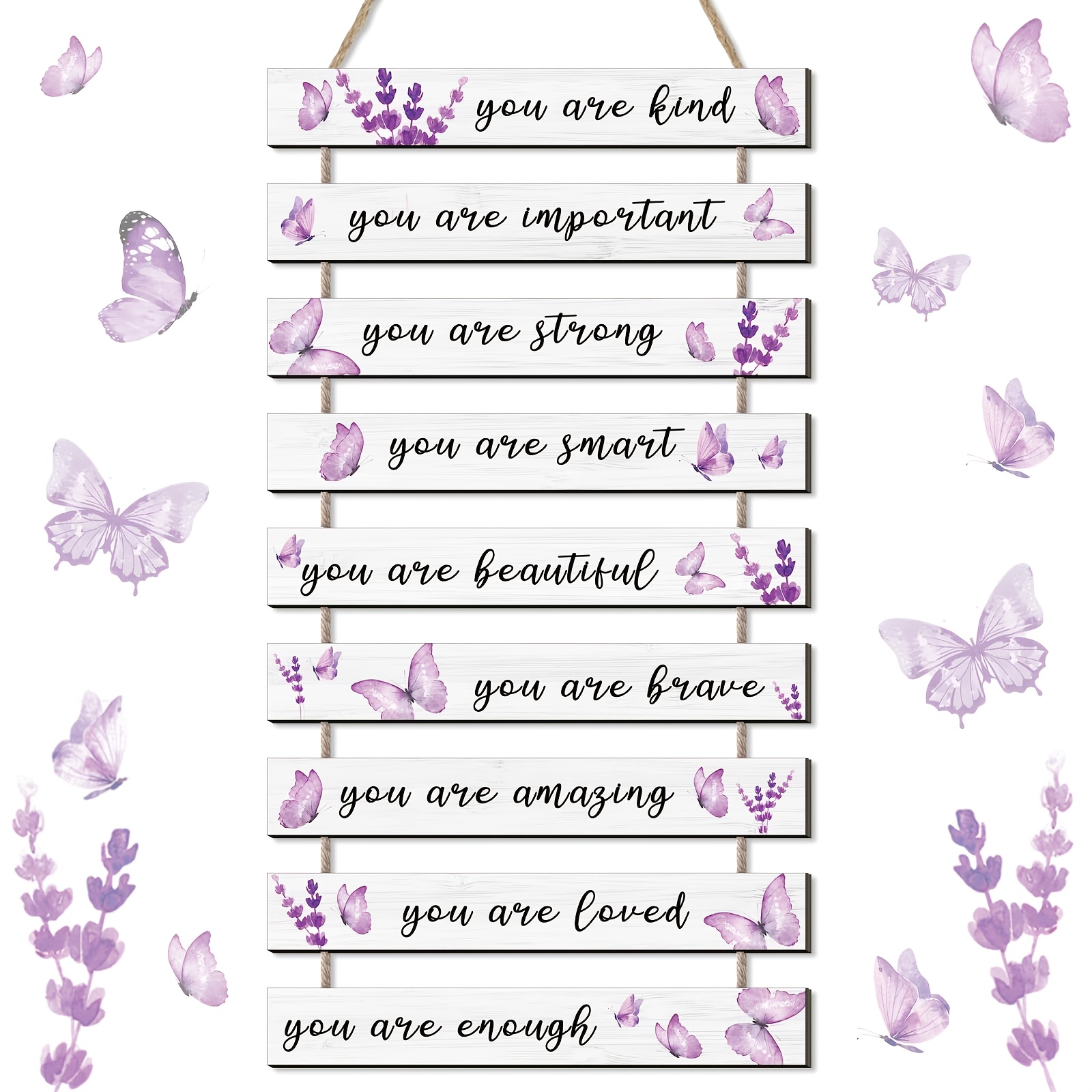 TEMU 2d Flat, 2d Flat Wooden 9pcs Set Purple Inspirational Wall Decor - Art Decoration | Bedroom Decor | Back-to-school Wooden Hanging Sign Gift -