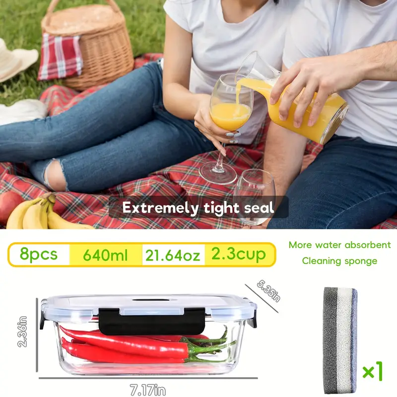 4 piece glass container set 1520ml 51 4oz 6 4cup microwave safe bpa free reusable food containers with secure latches Product details 7