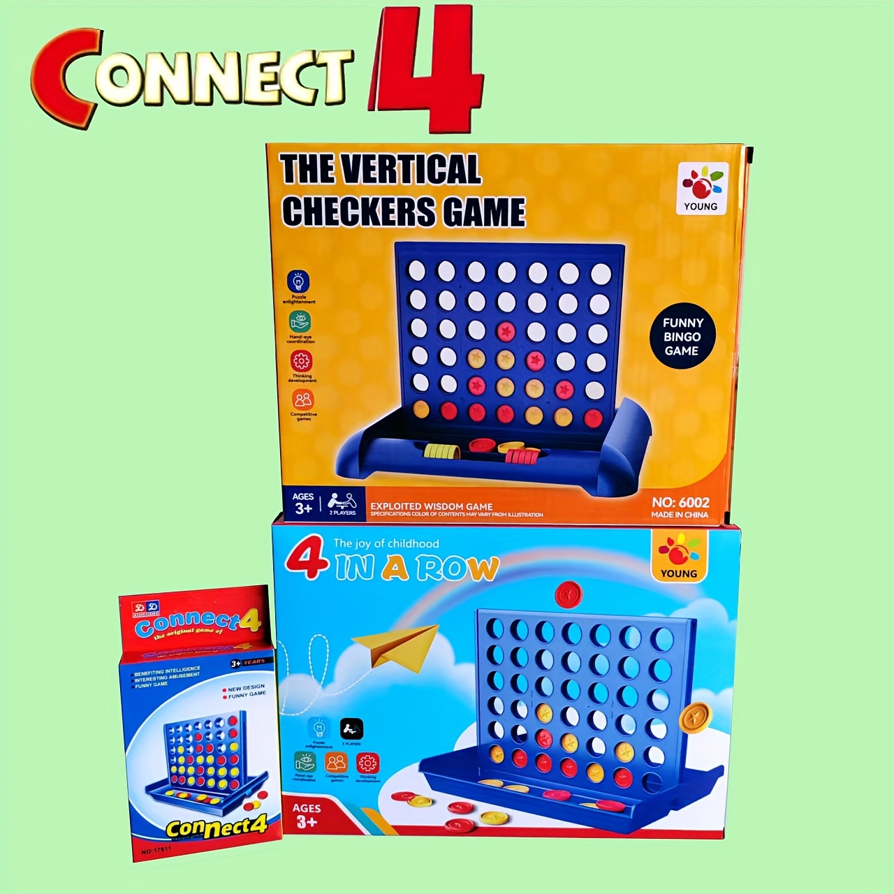 Large 4-in-1 Connect & Win! Portable 2-Player Board Game - Strategy Game for Kids, Travel-Friendly with Colorful Pawns & Dice, Perfect Gift for Birthdays & Parties, Party Game, Playful Packaging, Durable Plastic