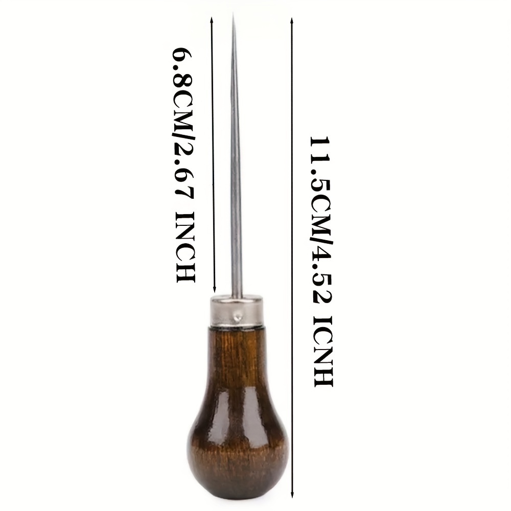 1pc Wooden Handle Metal Gourd Awl - Professional Leathercraft Stitching Punch Tool - Craft DIY Leatherworking Accessory