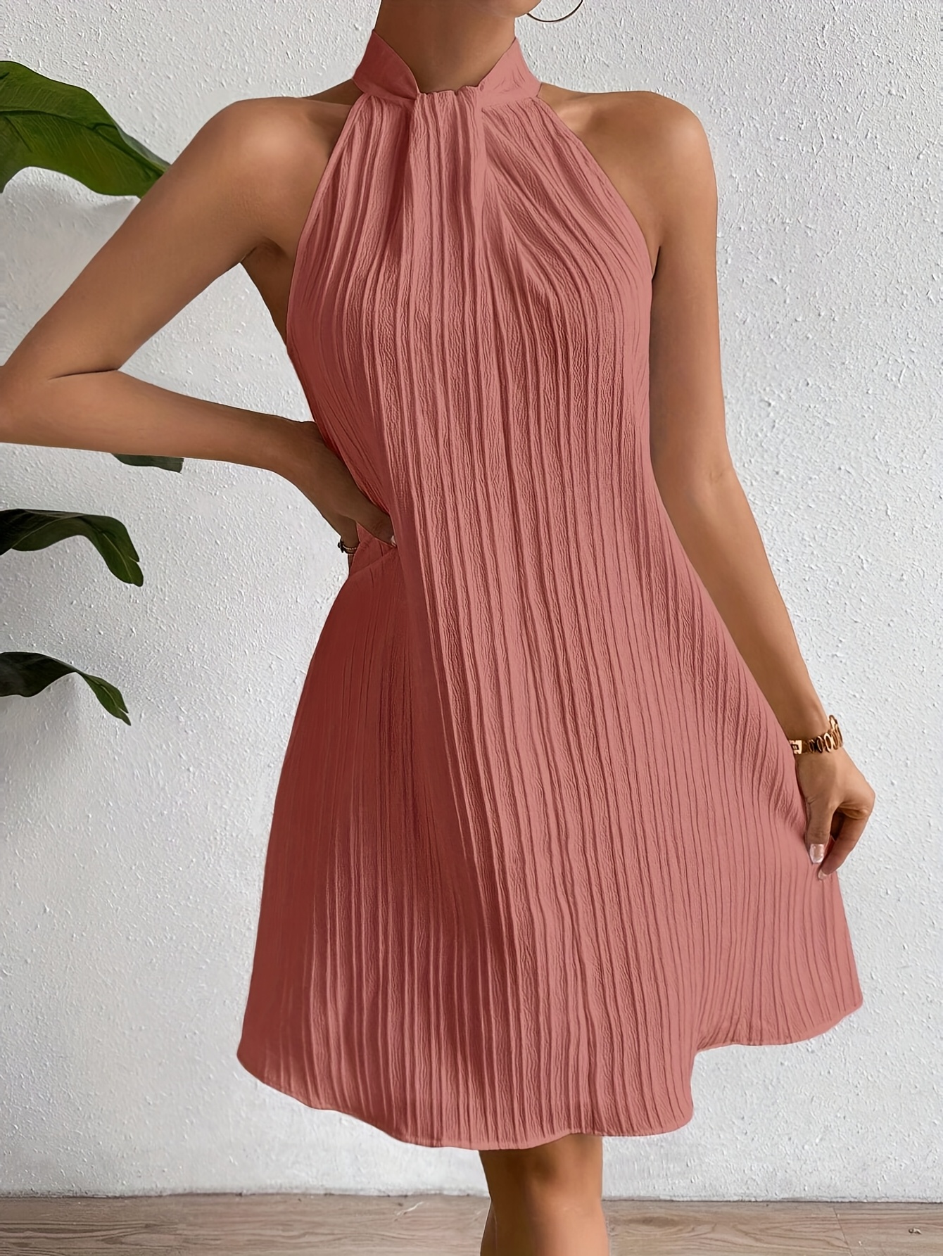 vestido elegante sin mujer coral rosa cuello Temu Chile