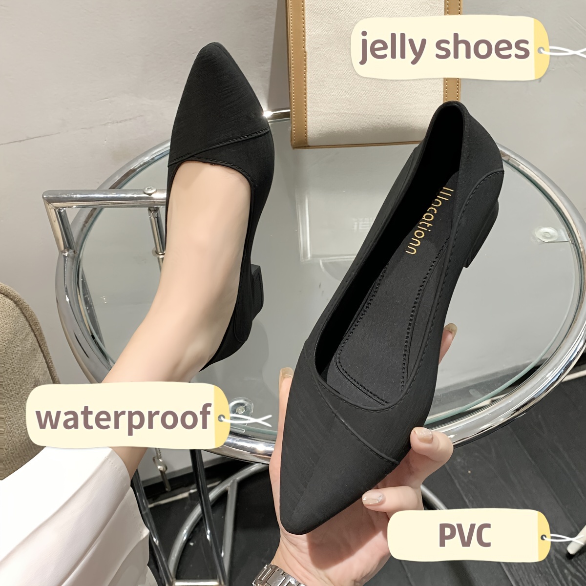 

Women's Solid Color Chunky Heels, Casual Point Toe Slip On Pumps, Women's Comfortable & Lightweight Jelly Shoes